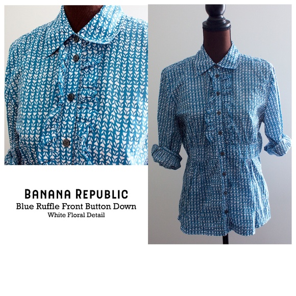 Banana Republic Tops - Banana Republic Blue Ruffled Dress Shirt